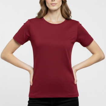 Kadın T-Shirt Bisiklet Yaka Slim Fit Likralı Tişört Yazlık Basic Body - Bordo