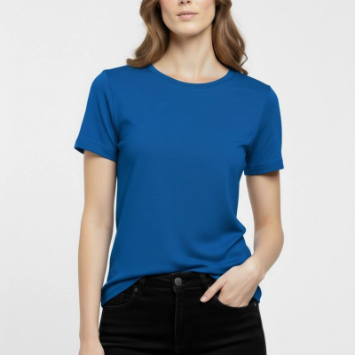 Kadın T-Shirt Bisiklet Yaka Slim Fit Likralı Tişört Yazlık Basic Body - İndigo