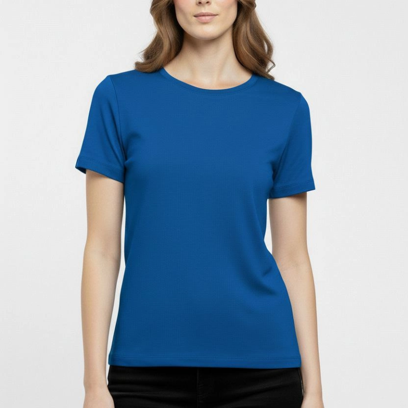 Kadın T-Shirt Bisiklet Yaka Slim Fit Likralı Tişört Yazlık Basic Body - İndigo