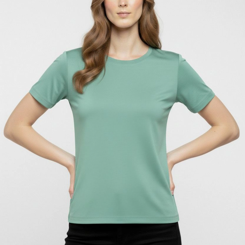 Kadın T-Shirt Bisiklet Yaka Slim Fit Likralı Tişört Yazlık Basic Body - Mint Yeşili