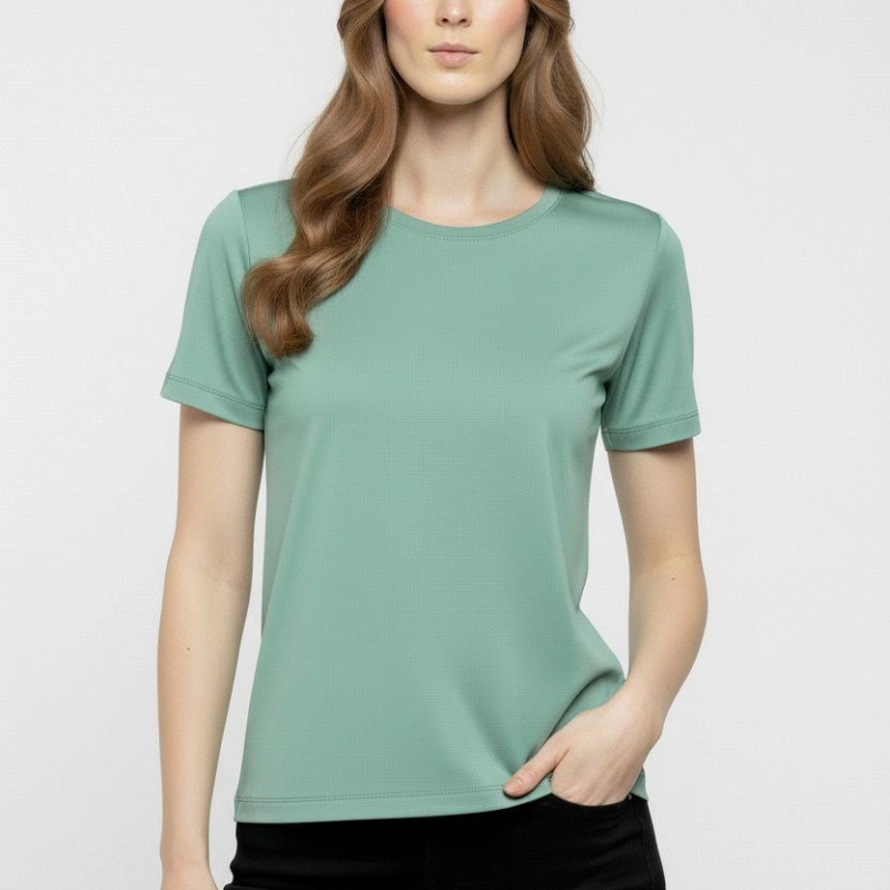 Kadın T-Shirt Bisiklet Yaka Slim Fit Likralı Tişört Yazlık Basic Body - Mint Yeşili