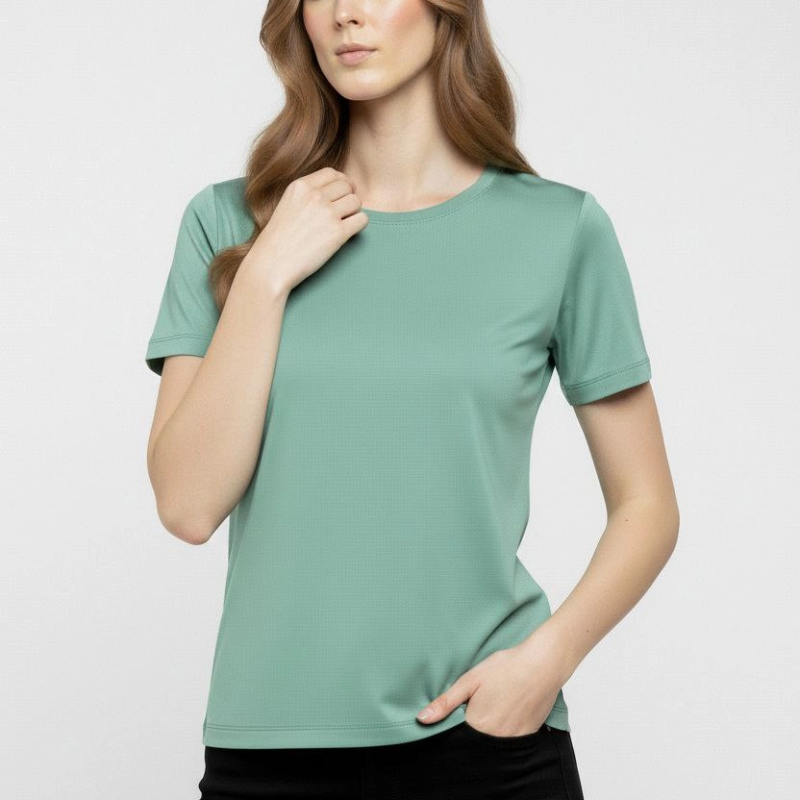 Kadın T-Shirt Bisiklet Yaka Slim Fit Likralı Tişört Yazlık Basic Body - Mint Yeşili