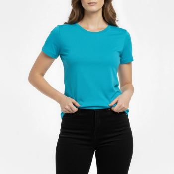 Kadın T-Shirt Bisiklet Yaka Slim Fit Likralı Tişört Yazlık Basic Body - Turkuvaz