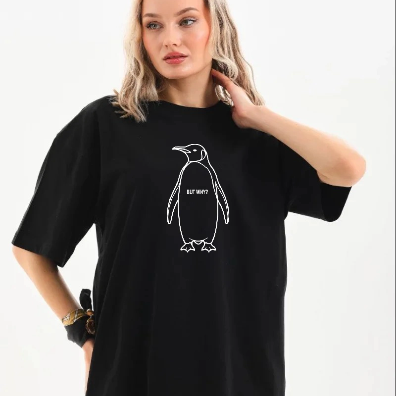 Kadın T-Shirt Nihilist Penguen Baskılı Bisiklet Yaka Kısa kol yazlık Tişört - Siyah