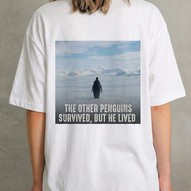 Kadın T-Shirt Penguen Baskılı Bisiklet Yaka Kısa kol yazlık Tişört - Beyaz