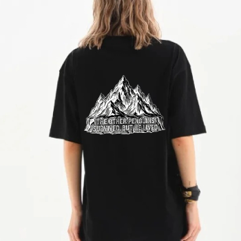 Kadın T-Shirt Penguen Baskılı Bisiklet Yaka Kısa kol yazlık Tişört - Siyah