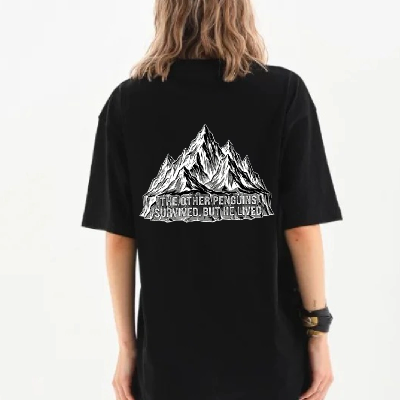 Kadın T-Shirt Penguen Baskılı Bisiklet Yaka Kısa kol yazlık Tişört - Siyah