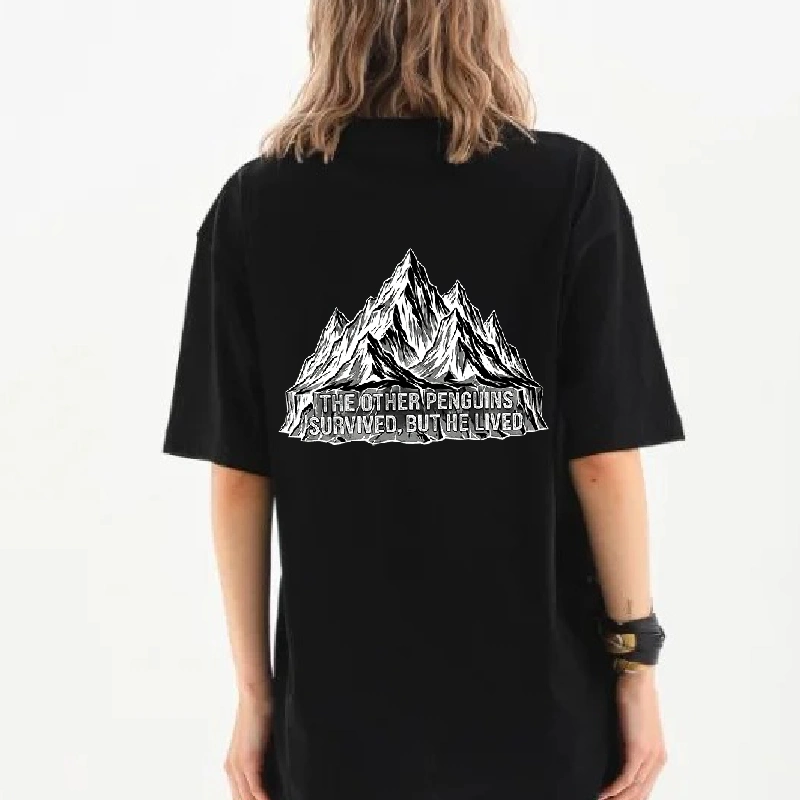 Kadın T-Shirt Penguen Baskılı Bisiklet Yaka Kısa kol yazlık Tişört - Siyah