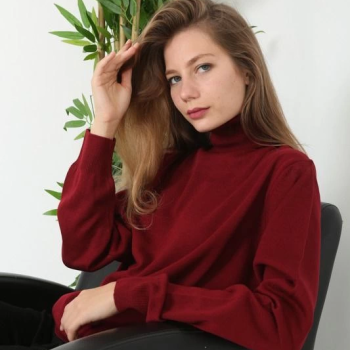 Kadın Tam Boğazlı Balıkçı Yaka Kazak Uzun Kol Düz Dokuma Triko - Siyah