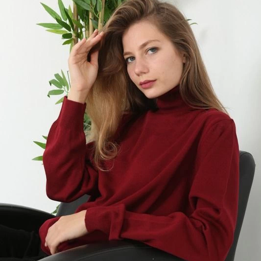 Kadın Tam Boğazlı Balıkçı Yaka Kazak Uzun Kol Düz Dokuma Triko - Siyah