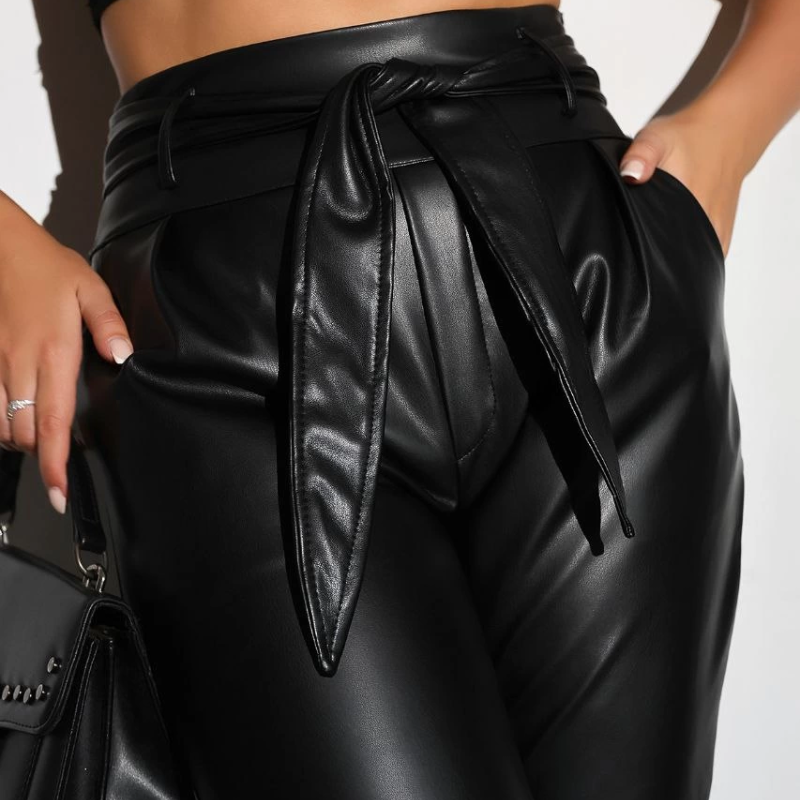 Kadın Tam Kalıp Süni Derİ Pantolon - Siyah