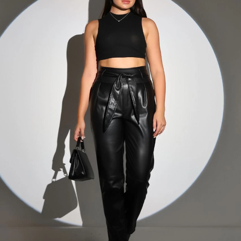 Kadın Tam Kalıp Süni Derİ Pantolon - Siyah