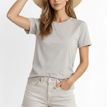 Kadın Tişört Osy Modal yumuşak dokulu Kumaş Bisiklet Yaka T-shirt - Gri