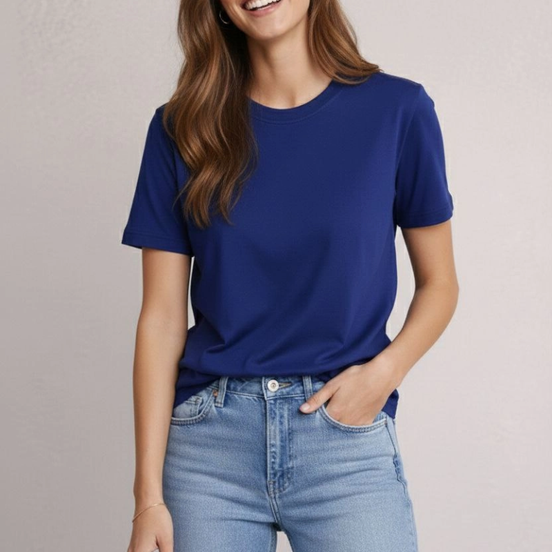 Kadın Tişört Osy Modal yumuşak dokulu Kumaş Bisiklet Yaka T-shirt - Lacivert