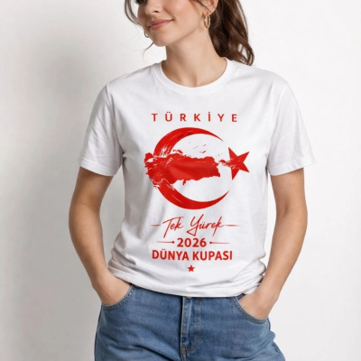 Kadın TÜRKİYE Ay Yıldız 2026 Dünya Kupasi Taraftar Forma T-Shirt - Beyaz