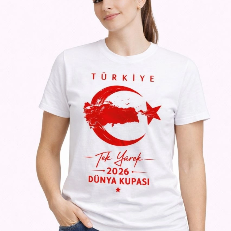 Kadın TÜRKİYE Ay Yıldız 2026 Dünya Kupasi Taraftar Forma T-Shirt - Beyaz