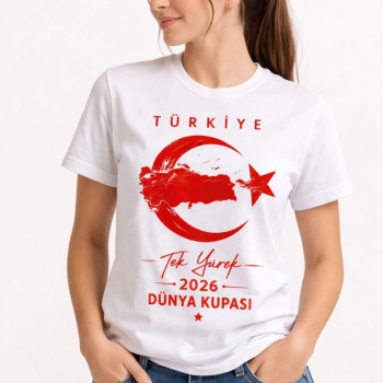 Kadın TÜRKİYE Ay Yıldız 2026 Dünya Kupasi Taraftar Forma T-Shirt - Beyaz