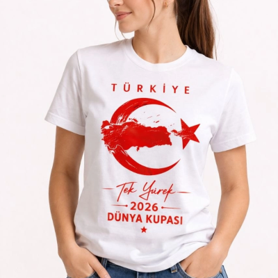 Kadın TÜRKİYE Ay Yıldız 2026 Dünya Kupasi Taraftar Forma T-Shirt - Beyaz