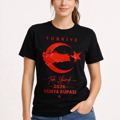 Kadın TÜRKİYE Ay Yıldız 2026 Dünya Kupasi Taraftar Forma T-Shirt - Siyah