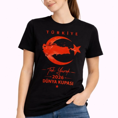 Kadın TÜRKİYE Ay Yıldız 2026 Dünya Kupasi Taraftar Forma T-Shirt - Siyah