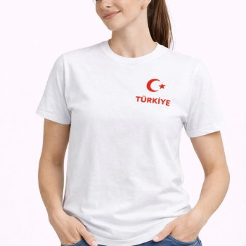 Kadın TÜRKİYE Ay Yıldız Baskılı Taraftar Forma T-Shirt - Beyaz