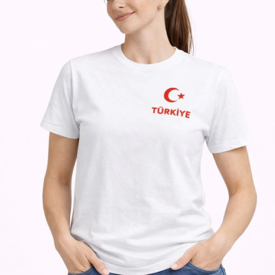 Kadın TÜRKİYE Ay Yıldız Baskılı Taraftar Forma T-Shirt - Beyaz