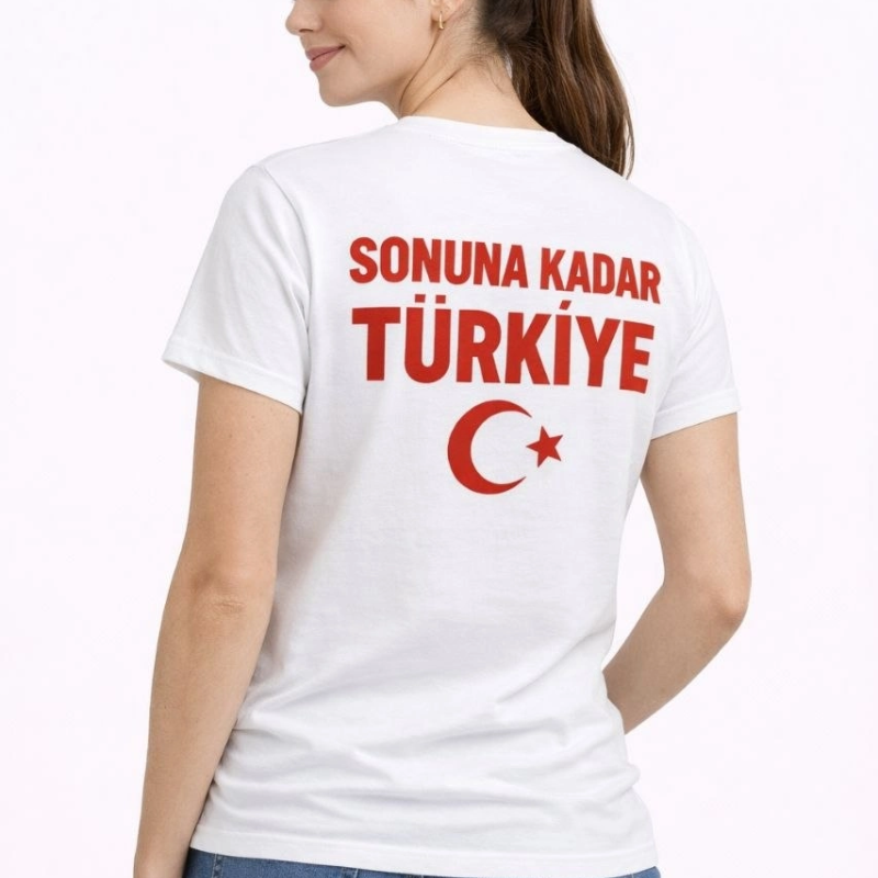 Kadın TÜRKİYE Ay Yıldız Baskılı Taraftar Forma T-Shirt - Beyaz