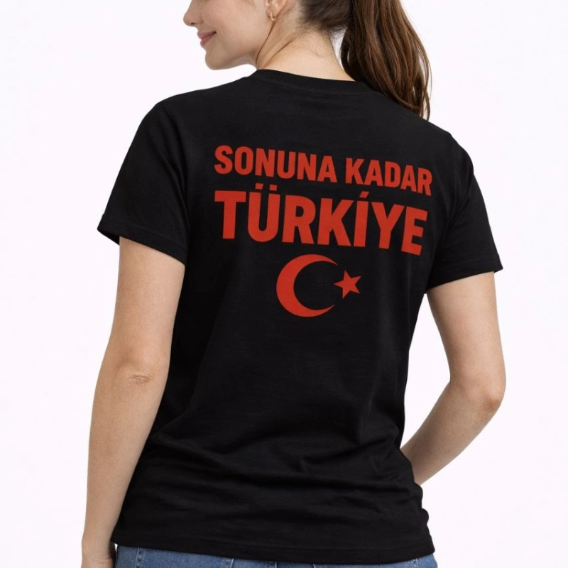 Kadın TÜRKİYE Ay Yıldız Baskılı Taraftar Forma T-Shirt - Siyah