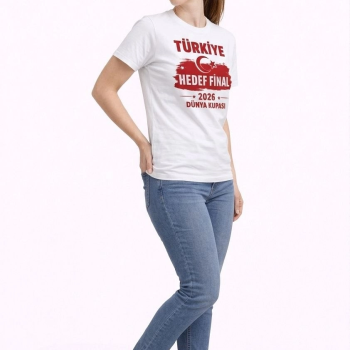 Kadın TÜRKİYE Baskılı Tişört Ay Yıldız 2026 Dünya Kupası Taraftar Forma T-Shirt - Beyaz
