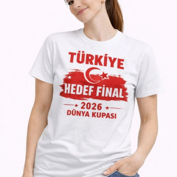 Kadın TÜRKİYE Baskılı Tişört Ay Yıldız 2026 Dünya Kupası Taraftar Forma T-Shirt - Beyaz