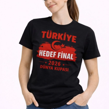 Kadın TÜRKİYE Baskılı Tişört Ay Yıldız 2026 Dünya Kupası Taraftar Forma T-Shirt - Siyah