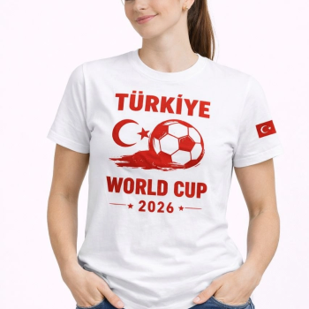 Kadın Türkiye World Cup 2026 Baskılı Tişört Futbol Temalı Forma T-Shirt - Beyaz