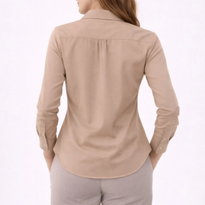 Kadın Uzun Kol Gömlek Düğmeli Klasik Yaka Günlük ve Ofis Şıklığına uygun - Bej