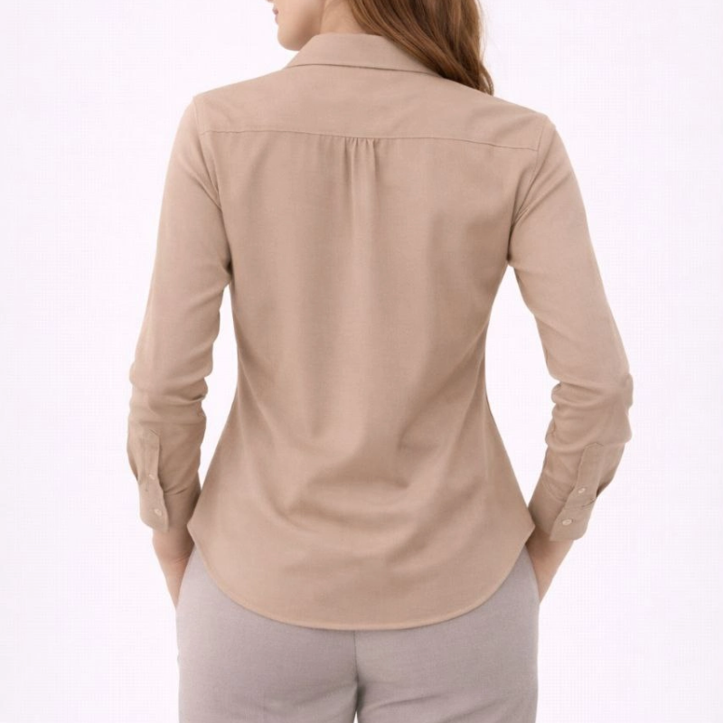 Kadın Uzun Kol Gömlek Düğmeli Klasik Yaka Günlük ve Ofis Şıklığına uygun - Bej