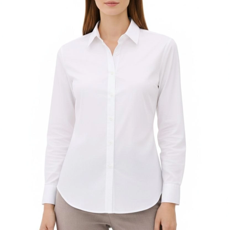 Kadın Uzun Kol Gömlek Düğmeli Klasik Yaka Günlük ve Ofis Şıklığına uygun - Beyaz