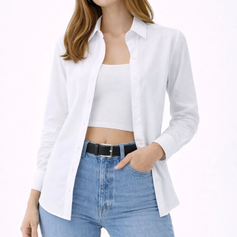 Kadın Uzun Kol Gömlek Düğmeli Klasik Yaka Günlük ve Ofis Şıklığına uygun - Beyaz