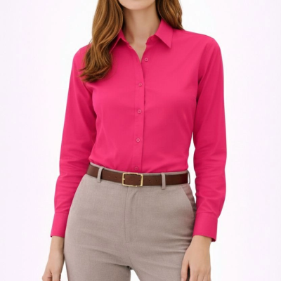 Kadın Uzun Kol Gömlek Düğmeli Klasik Yaka Günlük ve Ofis Şıklığına uygun - Fuşya