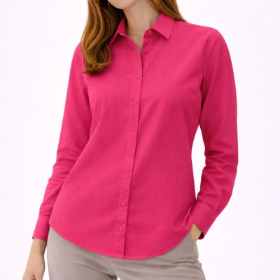 Kadın Uzun Kol Gömlek Düğmeli Klasik Yaka Günlük ve Ofis Şıklığına uygun - Fuşya
