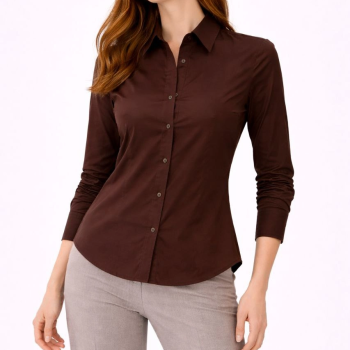 Kadın Uzun Kol Gömlek Düğmeli Klasik Yaka Günlük ve Ofis Şıklığına uygun - Kahverengi