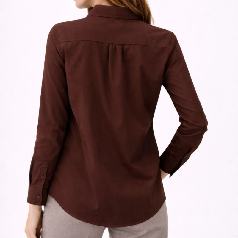Kadın Uzun Kol Gömlek Düğmeli Klasik Yaka Günlük ve Ofis Şıklığına uygun - Kahverengi