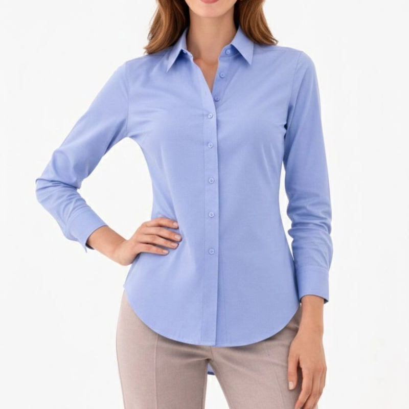 Kadın Uzun Kol Gömlek Düğmeli Klasik Yaka Günlük ve Ofis Şıklığına uygun - Mavi