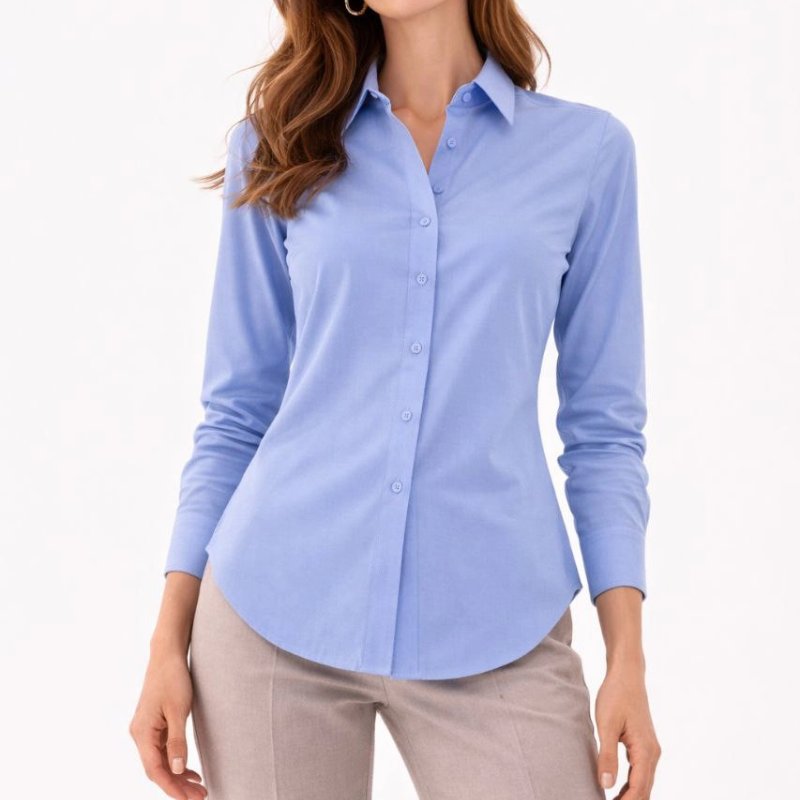 Kadın Uzun Kol Gömlek Düğmeli Klasik Yaka Günlük ve Ofis Şıklığına uygun - Mavi
