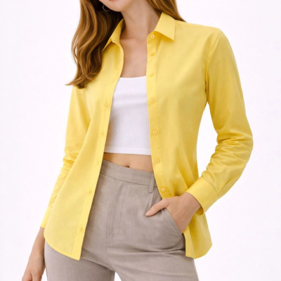 Kadın Uzun Kol Gömlek Düğmeli Klasik Yaka Günlük ve Ofis Şıklığına uygun - Sarı