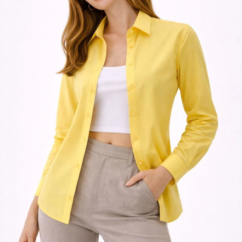 Kadın Uzun Kol Gömlek Düğmeli Klasik Yaka Günlük ve Ofis Şıklığına uygun - Sarı