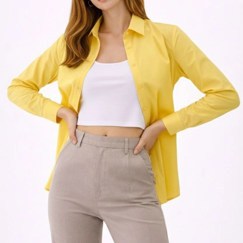 Kadın Uzun Kol Gömlek Düğmeli Klasik Yaka Günlük ve Ofis Şıklığına uygun - Sarı