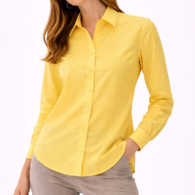 Kadın Uzun Kol Gömlek Düğmeli Klasik Yaka Günlük ve Ofis Şıklığına uygun - Sarı