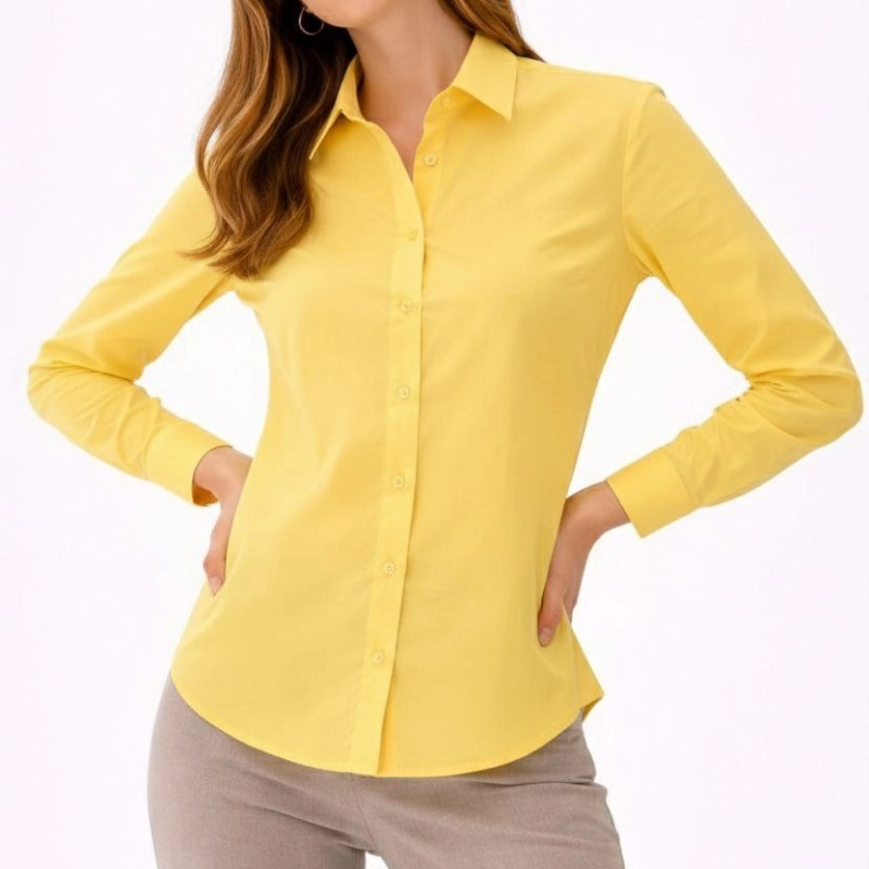 Kadın Uzun Kol Gömlek Düğmeli Klasik Yaka Günlük ve Ofis Şıklığına uygun - Sarı