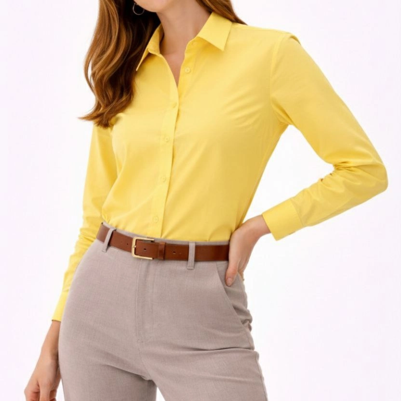 Kadın Uzun Kol Gömlek Düğmeli Klasik Yaka Günlük ve Ofis Şıklığına uygun - Sarı