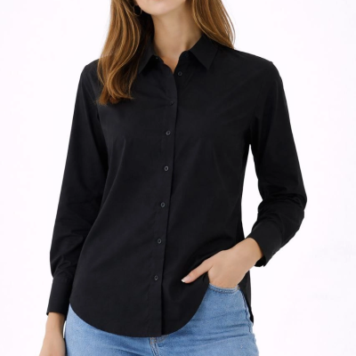 Kadın Uzun Kol Gömlek Düğmeli Klasik Yaka Günlük ve Ofis Şıklığına uygun - Siyah