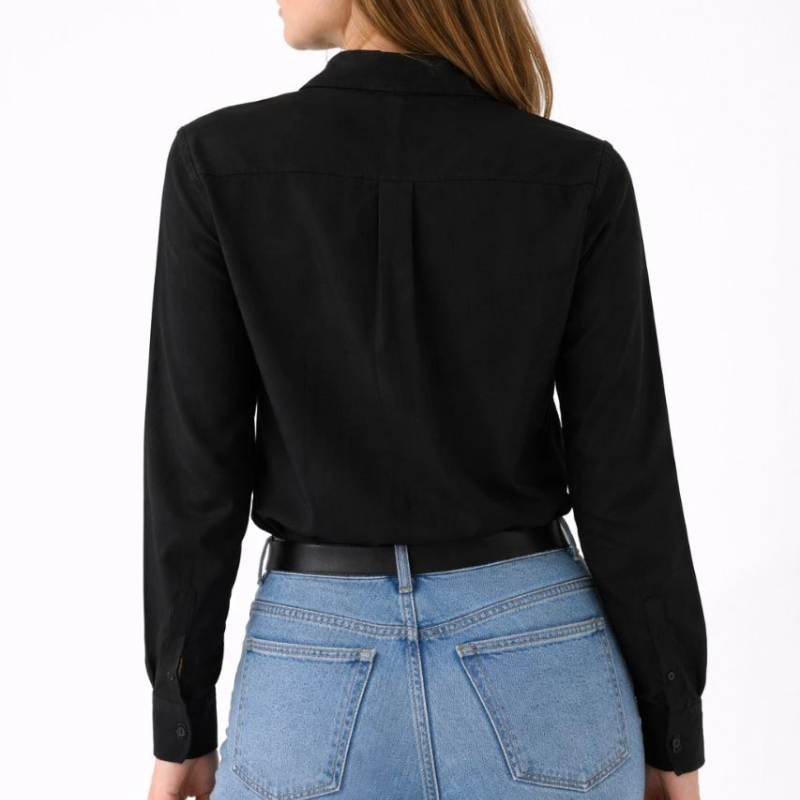 Kadın Uzun Kol Gömlek Düğmeli Klasik Yaka Günlük ve Ofis Şıklığına uygun - Siyah